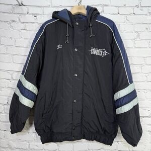 Vtg 90s Starter Dallas Cowboys Hooded Puffer Jacket XXL‎ Quilt Lined Parka 80s